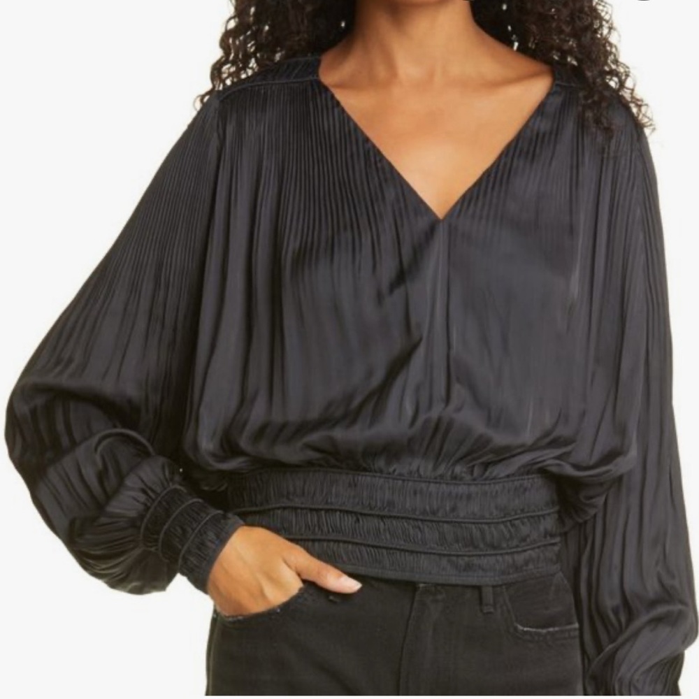 Frame Denim Black Pleated Blouse